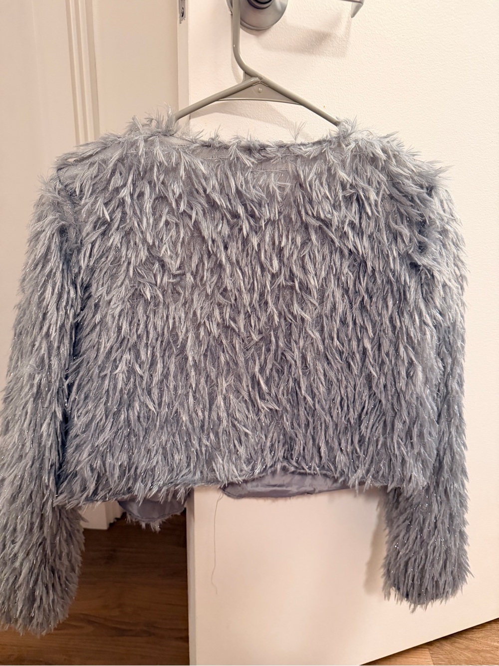 OVO Plush Faux Fur Crop Jacket - Light Gray